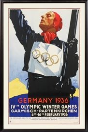 LYDWIG HOHLWEIN, MUNICH, 1936 WINTER OLYMPIC GAMES POSTER, GARMISCH, H 39", W 24"  www.dumoart.com 