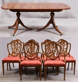 DREXEL HERITAGE MAHOGANY DINING TABLE WITH TEN SHIELD BACK CHAIRS  www.dumoart.com 