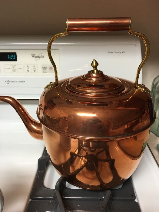 Unique Large Copper Kettle with Brass Trim