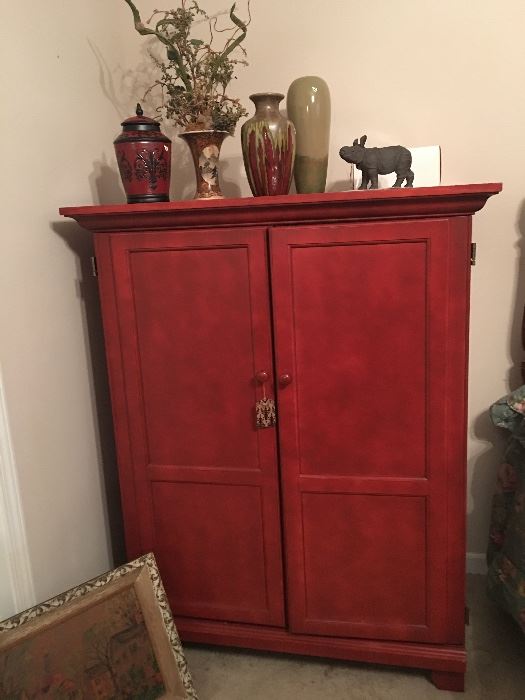 Pretty Antique Red Armoire/Televison Cabinet