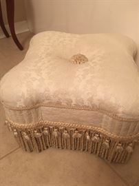 Sweet Ivory Ottoman with Gorgeous Tassel Trim