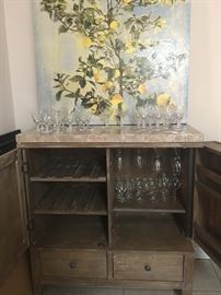 Steve Silver Franco Marble Top Server Wine Cabinet with Lots of Storage and 2 Bottom Drawers