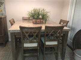 Fabulous Steve Silver Counter Table
With Franco Marble Top &
Set of 6 Steve Silver Counter Chairs Natural Linen Covered Seats