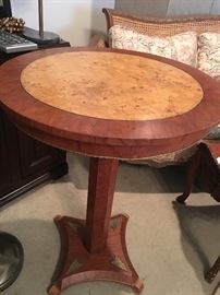 Antique Burl Walnut Pedestal Table with Brass Trim
