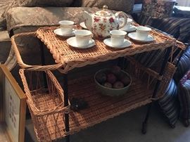 Sweet Vintage Wicker Tea Cart on Wheels