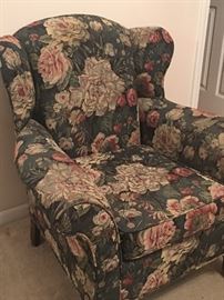 Pretty Floral Chair with Wooden Feet