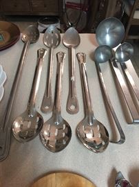 Large Collection of Serving Spoons, & Flatware, Dishes, Glassware, etc
