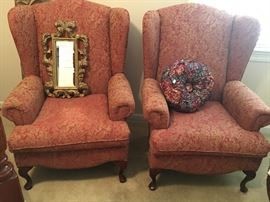 Lovely Pair of Wing Back Chairs with Queen Anne Feet