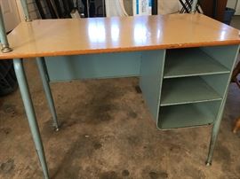2 Adorable Metal School Desk with Wooden Tops
