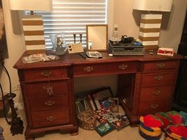 Smaller Mahogany Desk with Leather Embossed Top