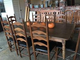 Vintage Wooden Table with
8 Ladder Back Chairs