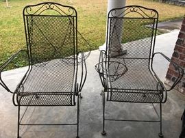 Pair of Vintage Iron Armed Patio Chairs (Spring Coil)