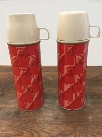2 Vintage Red Thermos Lot