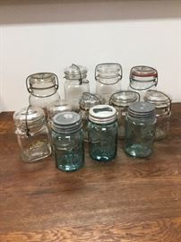 12 Assorted Vintage Canning Jars and Jar Lifter