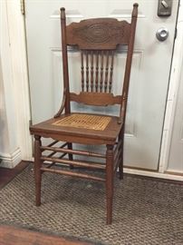 Decorative Antique Oak Chair with Cane Inset