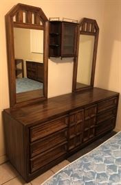 Bedroom Suite: Dresser w 2 Mirrors, Headboard and Armoire