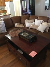 Leather Sectional Sofa & Coffee Table with storage
