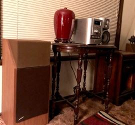 stereo speakers, home decor, stereo equipment, antiques, side tables