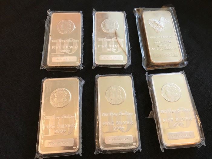 Six (6) 10 Troy ounce silver bars @ $175 each