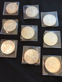 Nine 1999 Silver Eagle 1 oz. $16 each