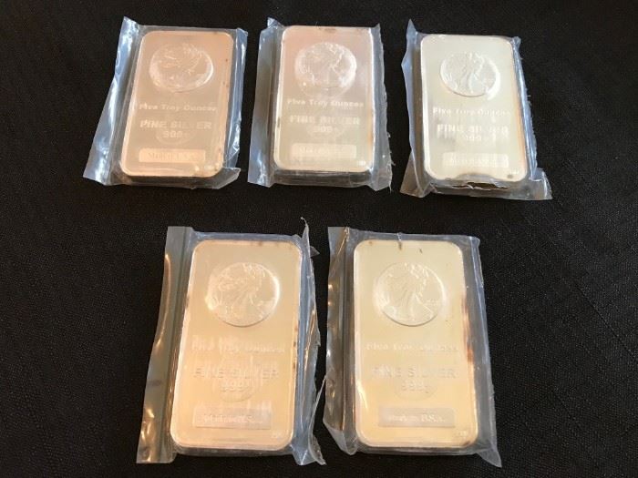 Five (5) 5 Troy ounce bars @ $87.50 each