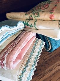 Vintage pillow cases. Crocheted borders.