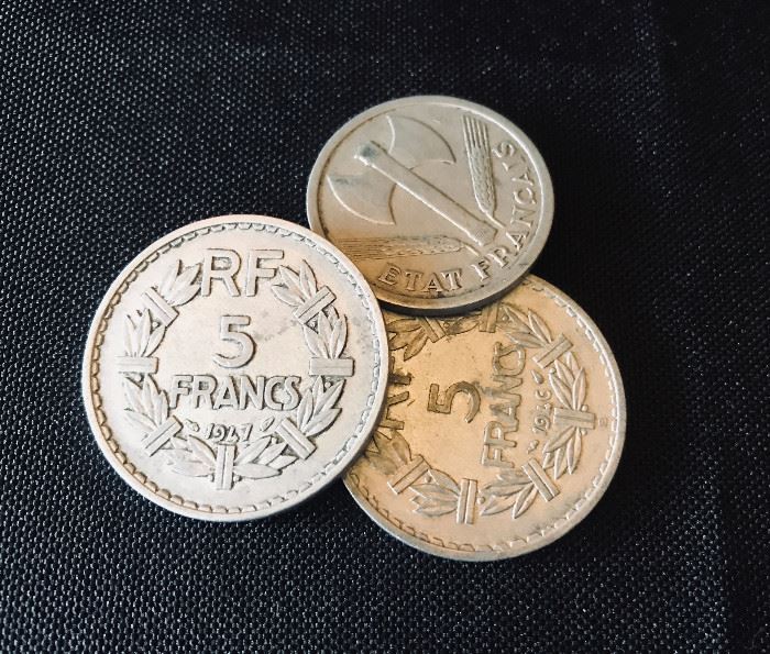 1946 France 5 Francs @ $9
1947 France 5 Francs @ $9
1943 France 3 Francs @ $25