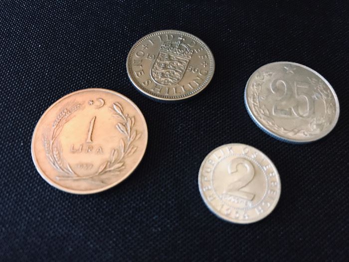 1957 Turkey Lira @ $5
1953 Czechoslovakia 25 Hellers @ $0.50
1956 Great Britain 1 Shilling @ $12
1954 Austria 2 Groschen @ $2.50