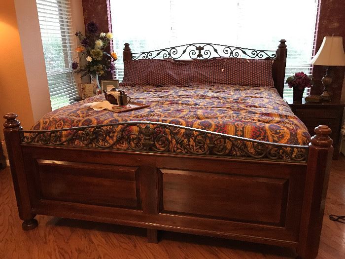 King size bed. Headboard, foot board, box spring and mattress. $275