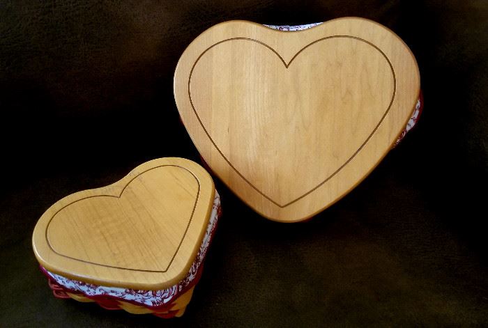 Longaberger heart shape baskets with wooden lids. $18 and $12