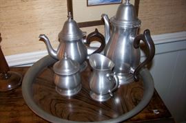 Pewter tea service on tray