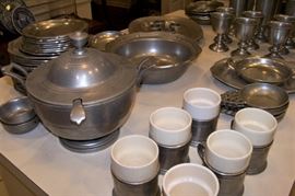 Large set of pewter - punch bowl and cups