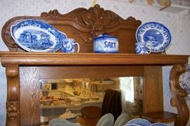 Spode plates on sideboard