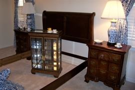 Pair of mahogany chest, double sleigh bed