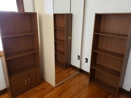 mirrored armoire & book shelves