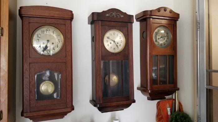 German box wall clock, time and strike,, Dufa wall clock, Oak cabinet clock