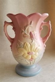 Hull Art Pottery Magnolia Blue/Pink Matte Double Handle