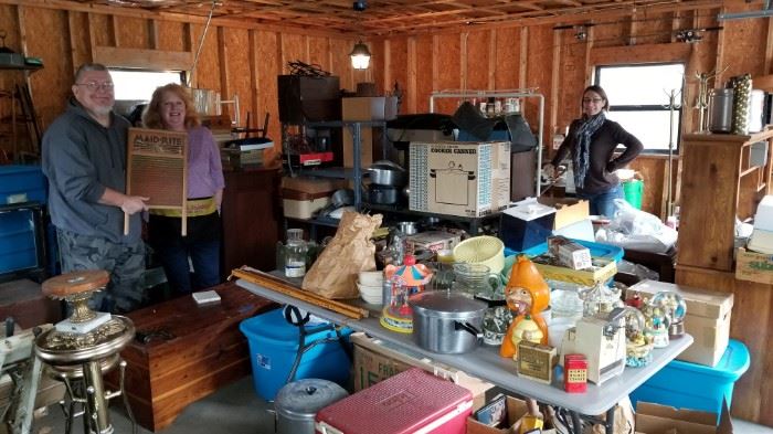 Glen, Laura and Gaëlle hard at work uncovering treasures in the storage building. I think "Waldo" may be found here.