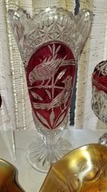 Cranberry Red glass cut to clear crystal...great for Valentine's Day Flowers
