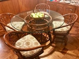 So with mid century bamboo dining set with swivel chairs