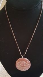 Mexican Sterling Chain With Pottery Pendant