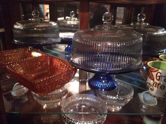 Assorted serving dishes and severycake plates