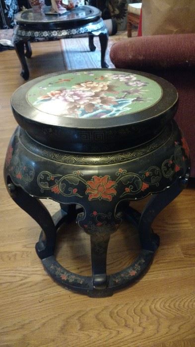 Stool with cloisonne inset top