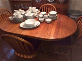 Oak dining table and chairs