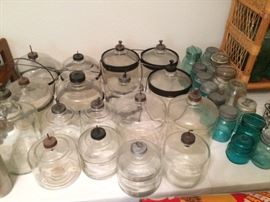 Old kerosene stove drip bottles and ball jars