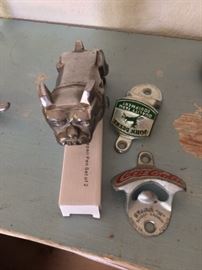 Mack truck hood ornament and 2 vintage bottle openers