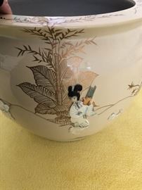Ceramic Porcelain planter with Ladies done in mother of pearl