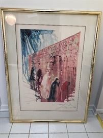 Salvador Dali "Wailing Wall of Jerusalem" H.C. 36/65 Certificate of Authenticity. This gorgeous lithograph is on heavy museum-quality paper. Beautifully framed and matted. It is pencil signed by Dali and numbered H.C. 36/65. This is the French annotation. H.C. stands for hors commerce, or “not to sell.” Similar to an artist's proof Salvador Dali was born Salvador Felipe Jacinto Dali y Domenech in Figueras, Spain, on May 11, 1904. Spanish painter, sculptor, graphic artist, and designer, Dali passed through phases of Cubism, Futurism and Metaphysical painting, he joined the Surrealists in 1929 and his talent for self-publicity rapidly made him the most famous representative of the movement. Salvador Dali is considered as the greatest artist of the surrealist art movement and one of the greatest masters of art of the twentieth century. COA included