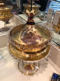 Covered Candy Dish painted in Gold Victorian
