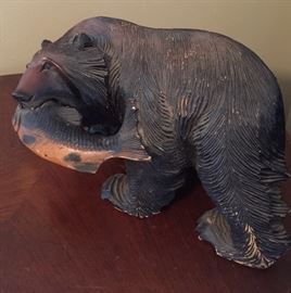 Black Bear Wooden with Fish